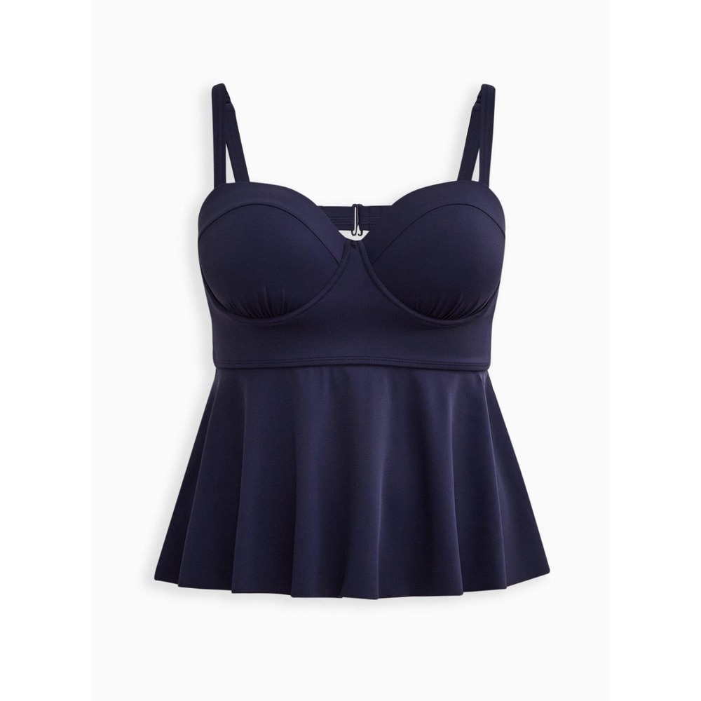 Torrid Tankini Peplum Underwire Swim Top Size 2-DD/F Cups Navy Blue Women - Picture 5 of 11